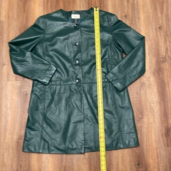 Neimann Marcus Basic Women’s Long Leather Coat, Pine Green Size XL - Picture 9 of 15